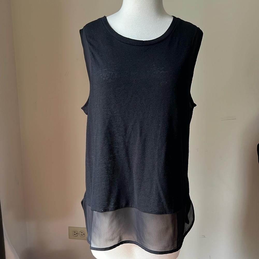 Banana Republic Factory Black Tank with Sheer Accents Size Petite Large